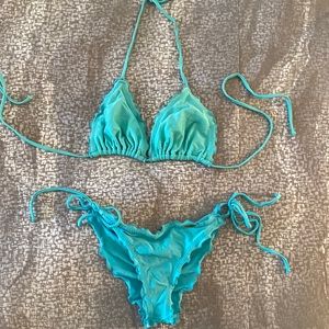 Tiffany blue LuliFama two piece swim suit. Brazilian cut with ruching.